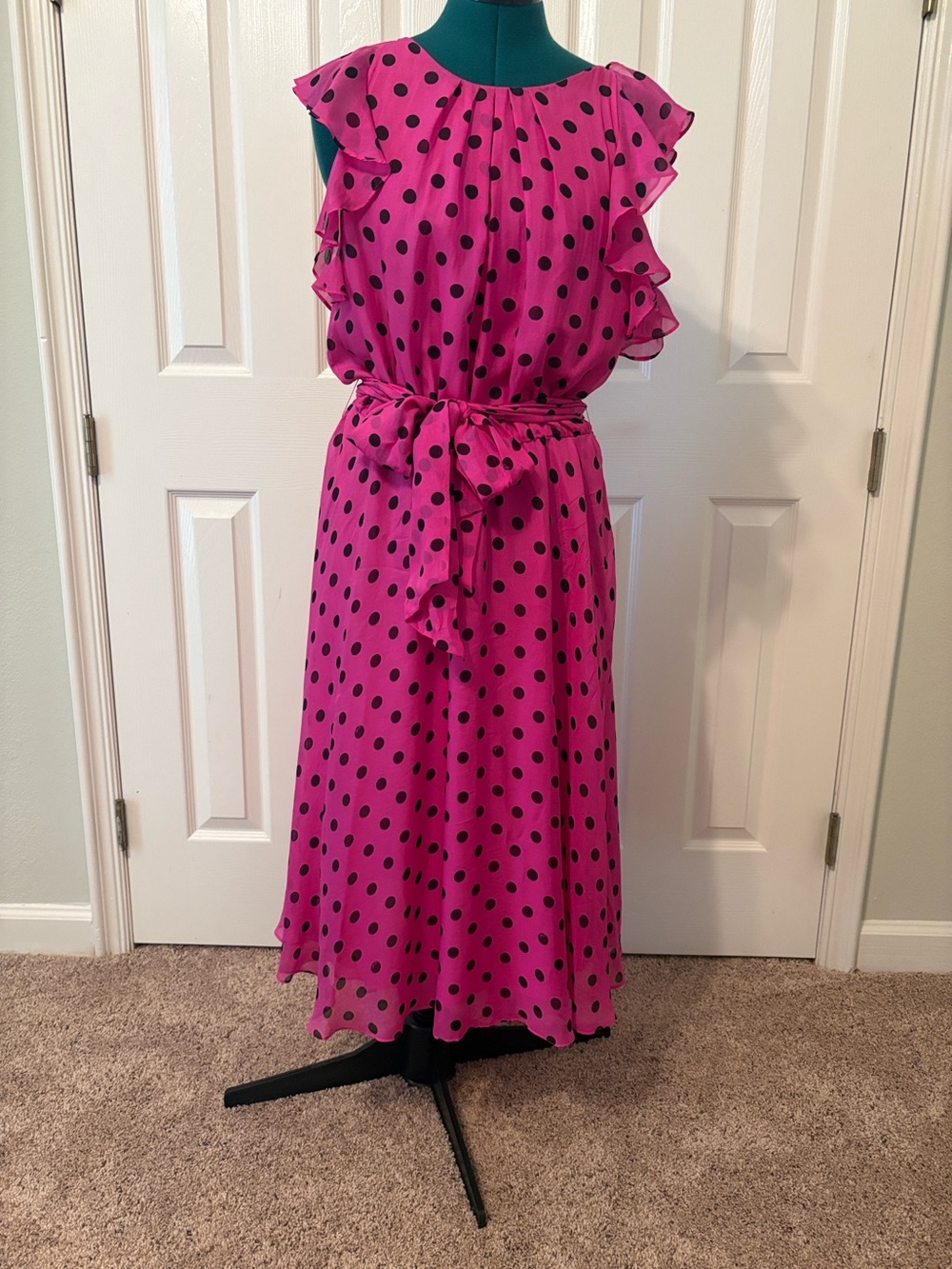 Carolina Herrera Hot Pink Slip with Black Polka Dots